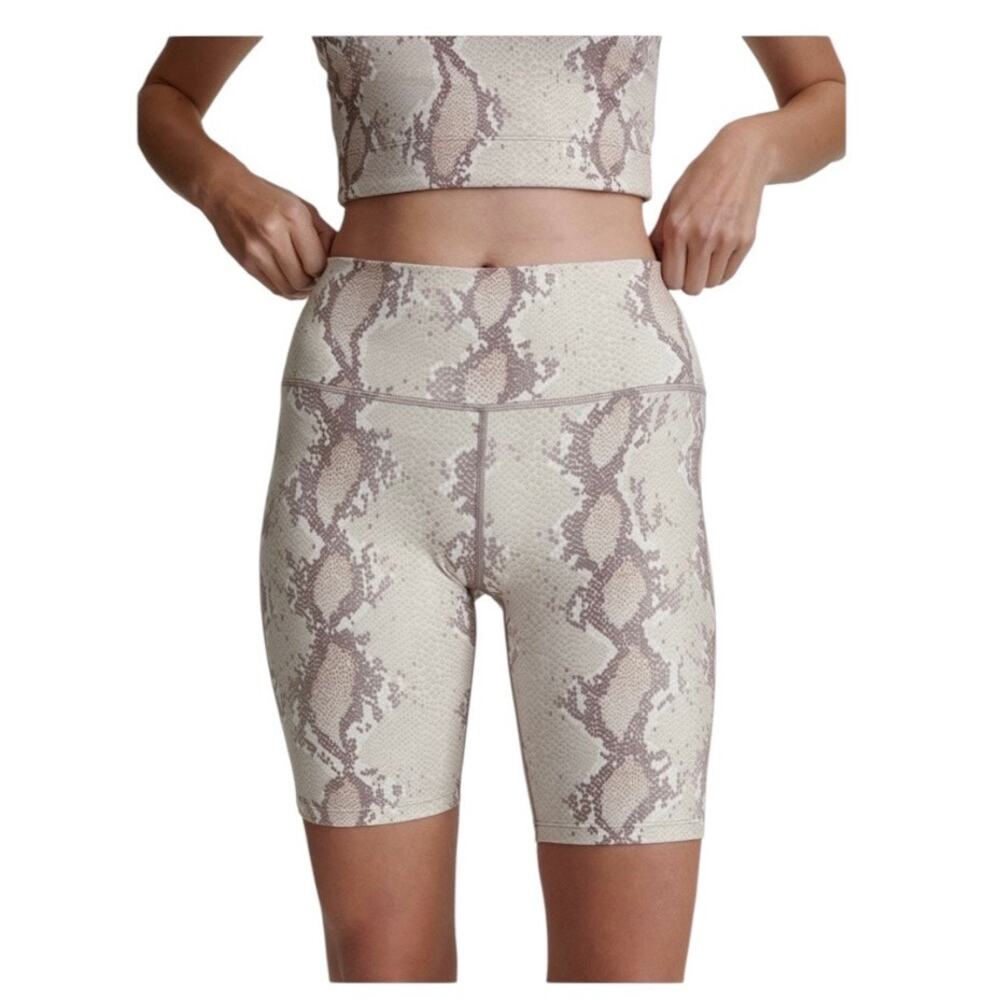 Varley Albury Biker Shorts Small NWT Champagne Snake Print High Rise Sculpting